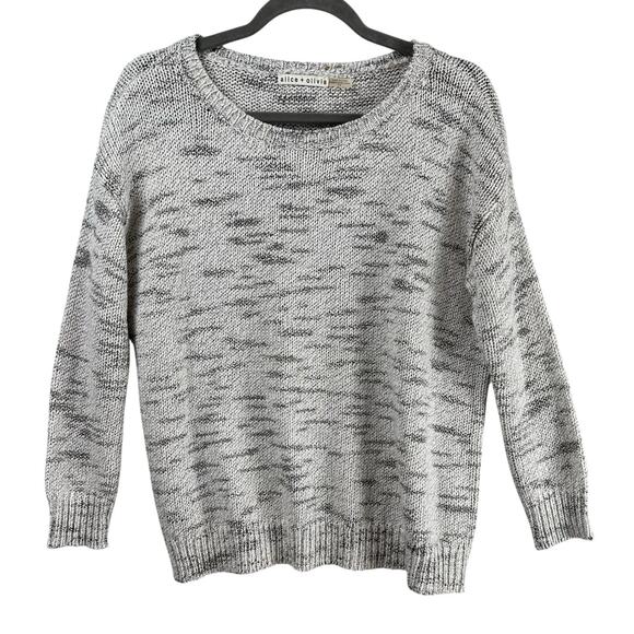 Alice + Olivia Knit Sweater Size S Gray Marled Round Neck Wool Blend Pullover - Picture 1 of 10